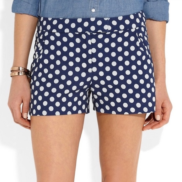 J. Crew Pants - J. Crew | Indigo Polka Dot Linen Blend Shorts